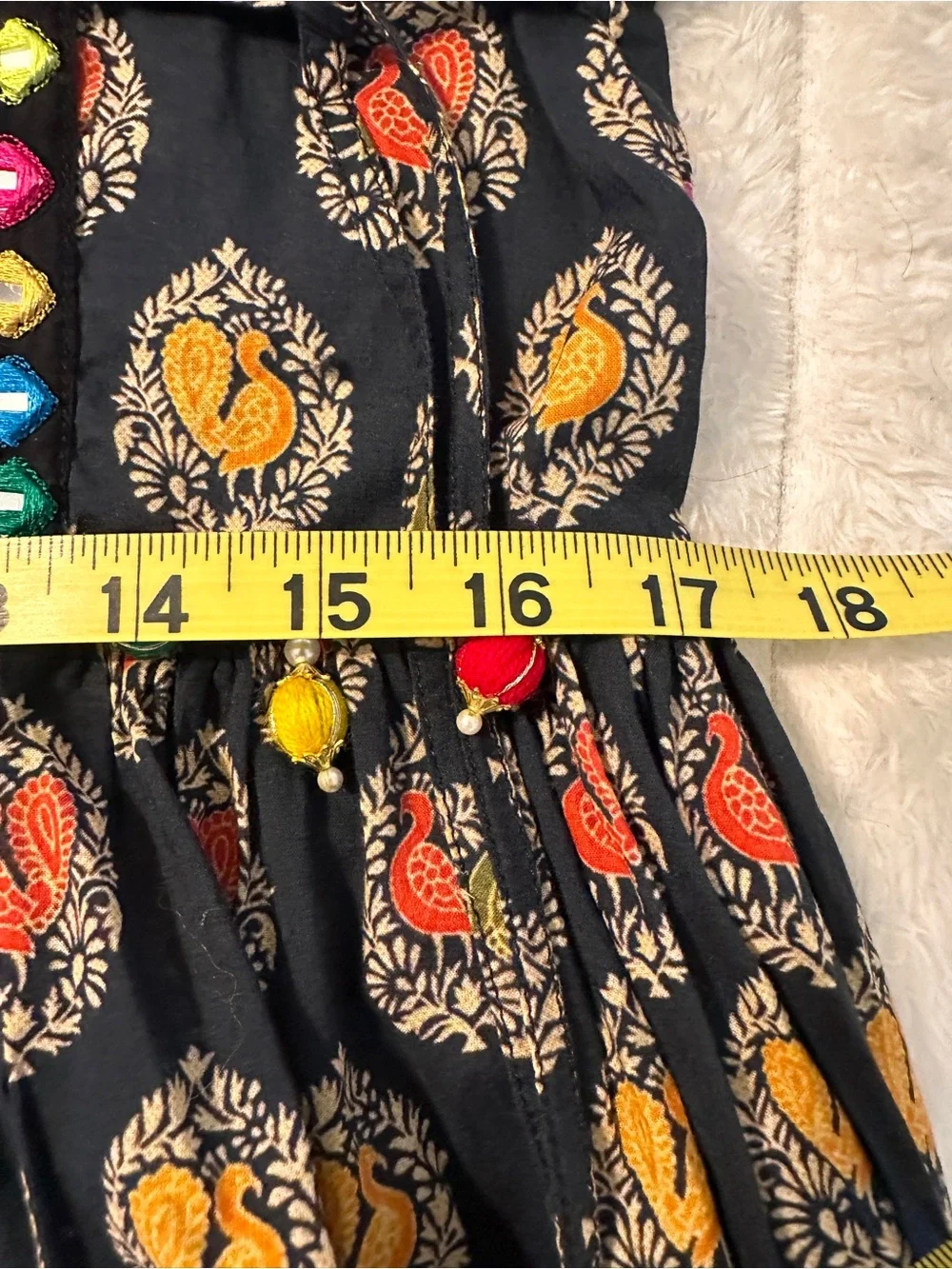Rang Ja Black Printed Long-Sleeve Pakistani Wrap-Style A-Line Kurta/Dress